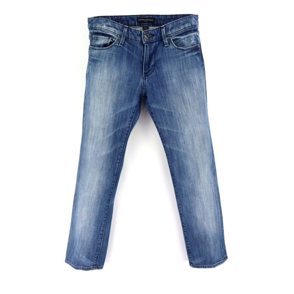 Banana Republic Jeans Straight‎ Leg Womens 2 Blue Denim Cotton Blend Distressed